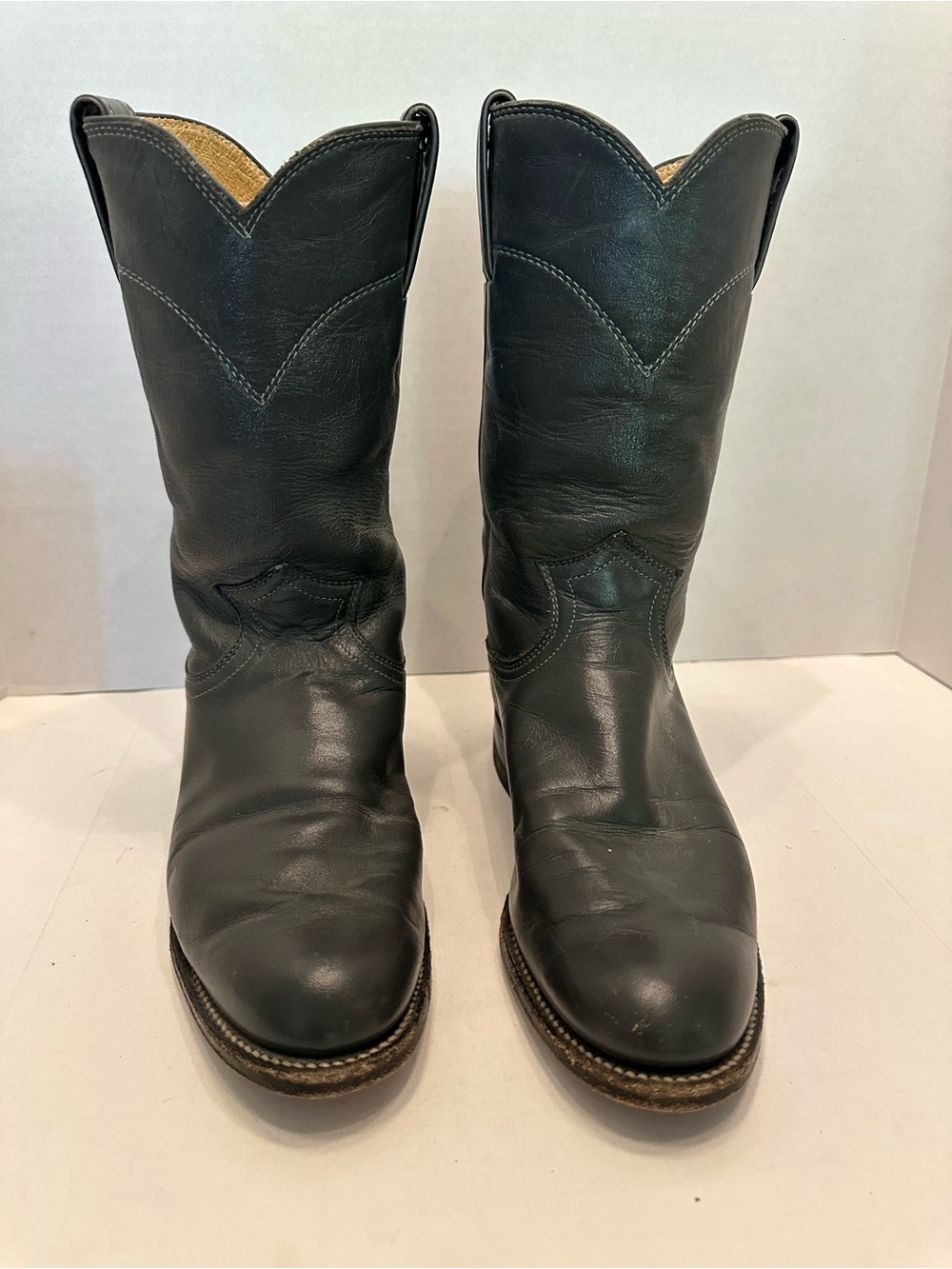 Justin Boots Grey Leather Mid-Calf Western Boots L3056